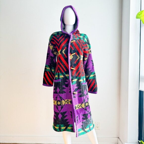 Vintage Falcon Italian Design Southwestern Print Colourful Long Cardigan S - Picture 2 of 10